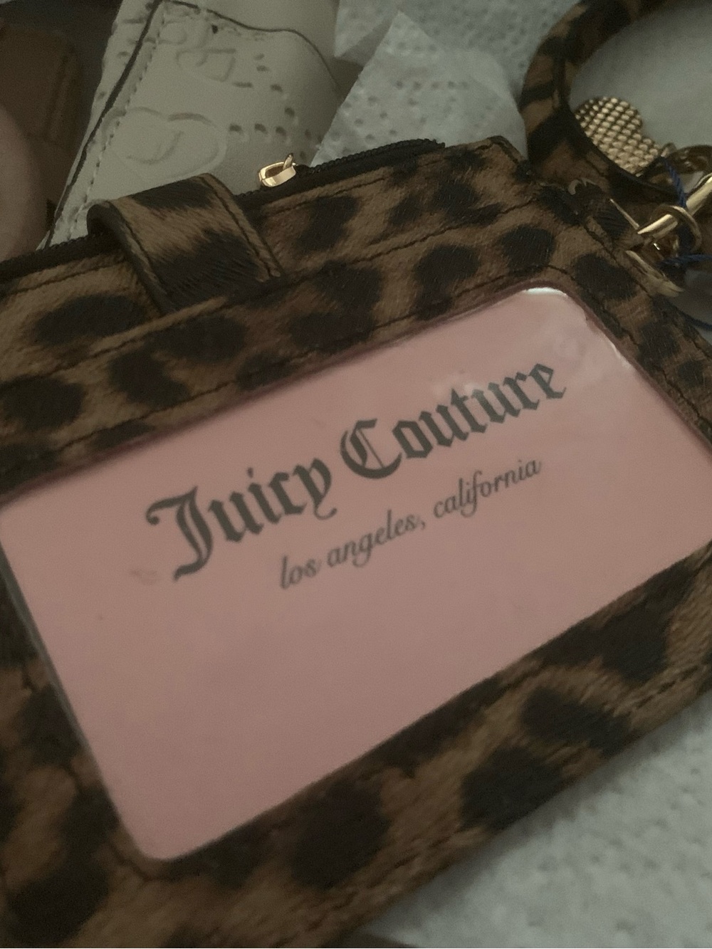 Juicy Couture Leopard Cardholder Pink ID Window wallet coin Wrist Bracelet NEW